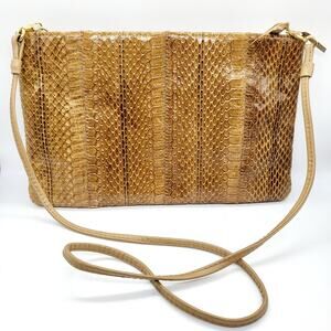 Clemente Brown Snakeprint Faux Leather Detachable Strap Shoulder Bag